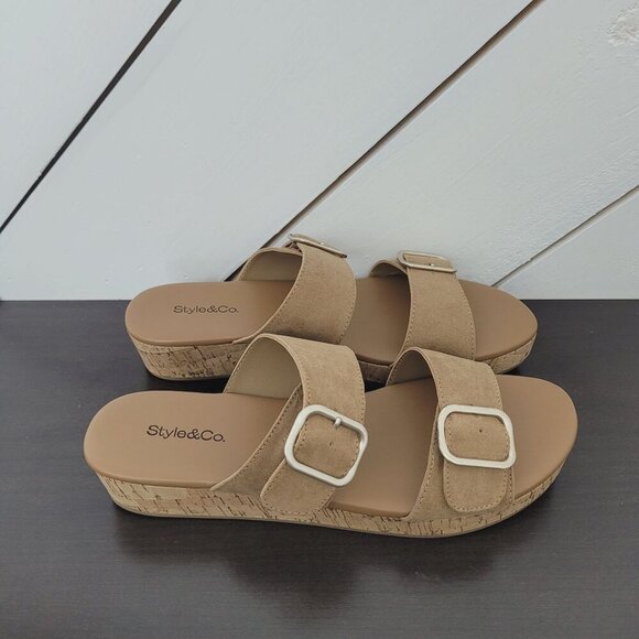 NEW Style & Co. Temppestt Womens 9M Tan Platform Sandal Straps & Cork 4CT - Picture 1 of 7
